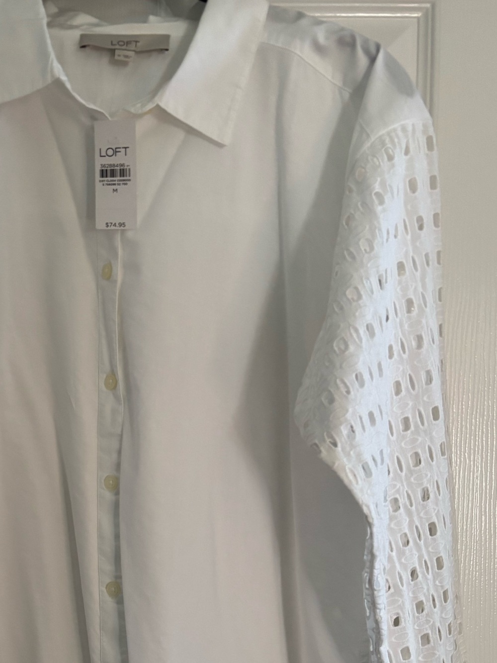LOFT White Button-Down Shirt with Eyelet Detail - Medium NWT - Picture 5 of 6